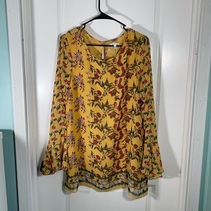 yellow floral max studio long sleeve blouse